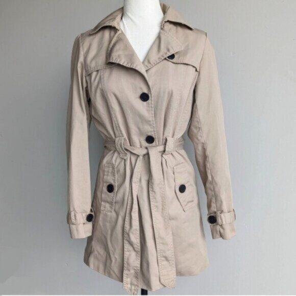 Free/Quent camel tan beige belted trench coat - Picture 1 of 7